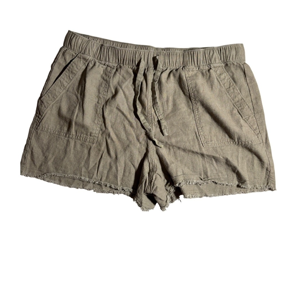 Ana A new approach Olive Green Linen Blend Drawstring Shorts Raw Hem Womens M